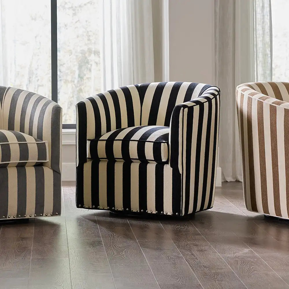 Marquee Black Stripe Chenille Swivel Chair