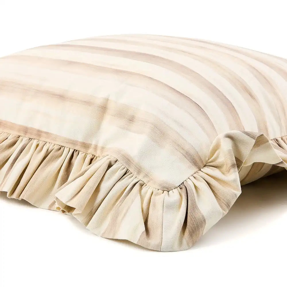 Mocha Stripe Throw Pillow with Ruffle