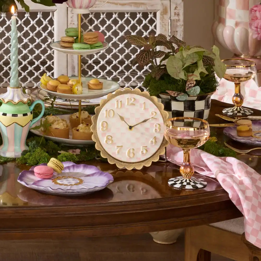 Rosy Check Scalloped Desk Clock