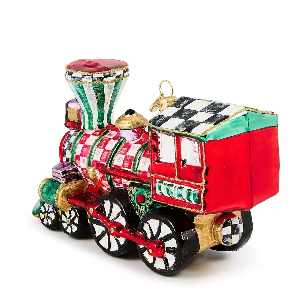 Check It Out Train Glass Ornament