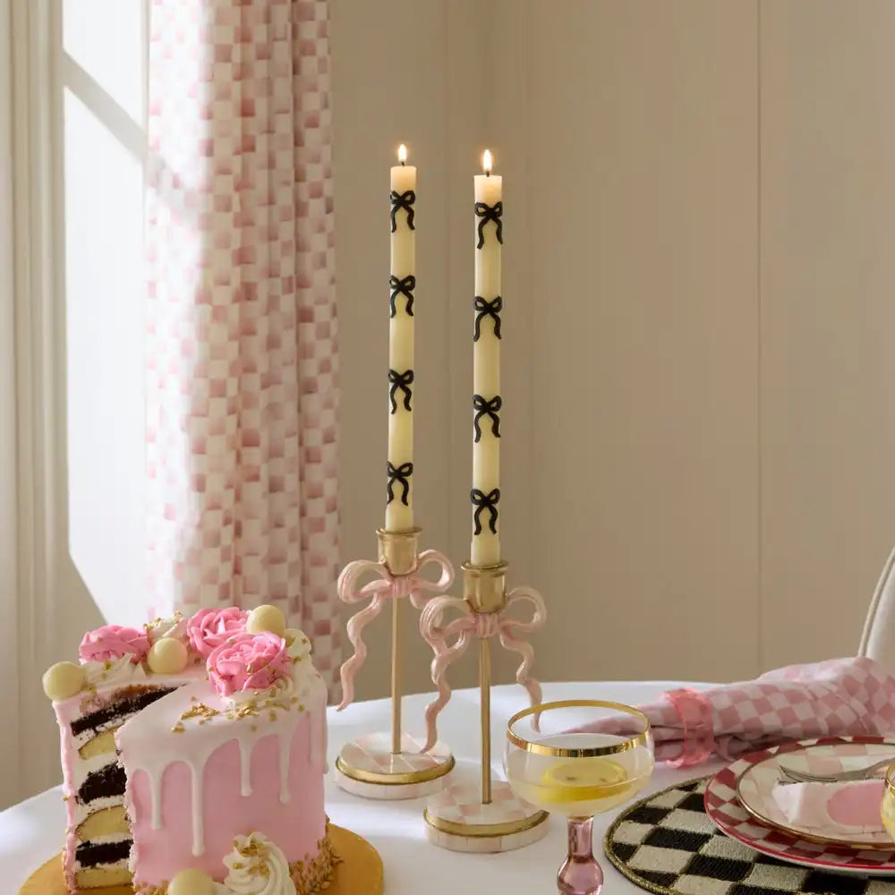 Black Bow Dinner Candles, Set of 2