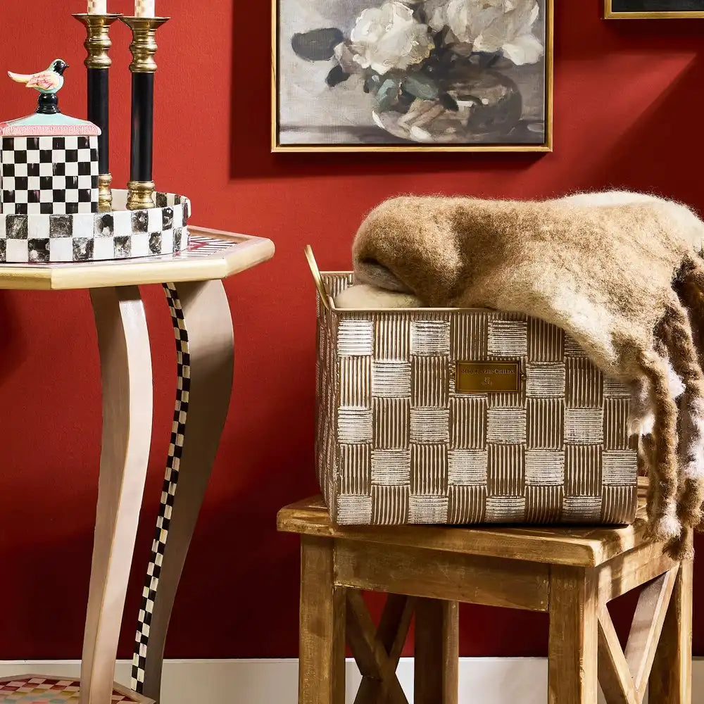 Mocha Textured Check Baskets, Set of 2