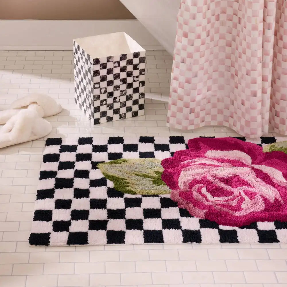 Rose and Check Bath Rug