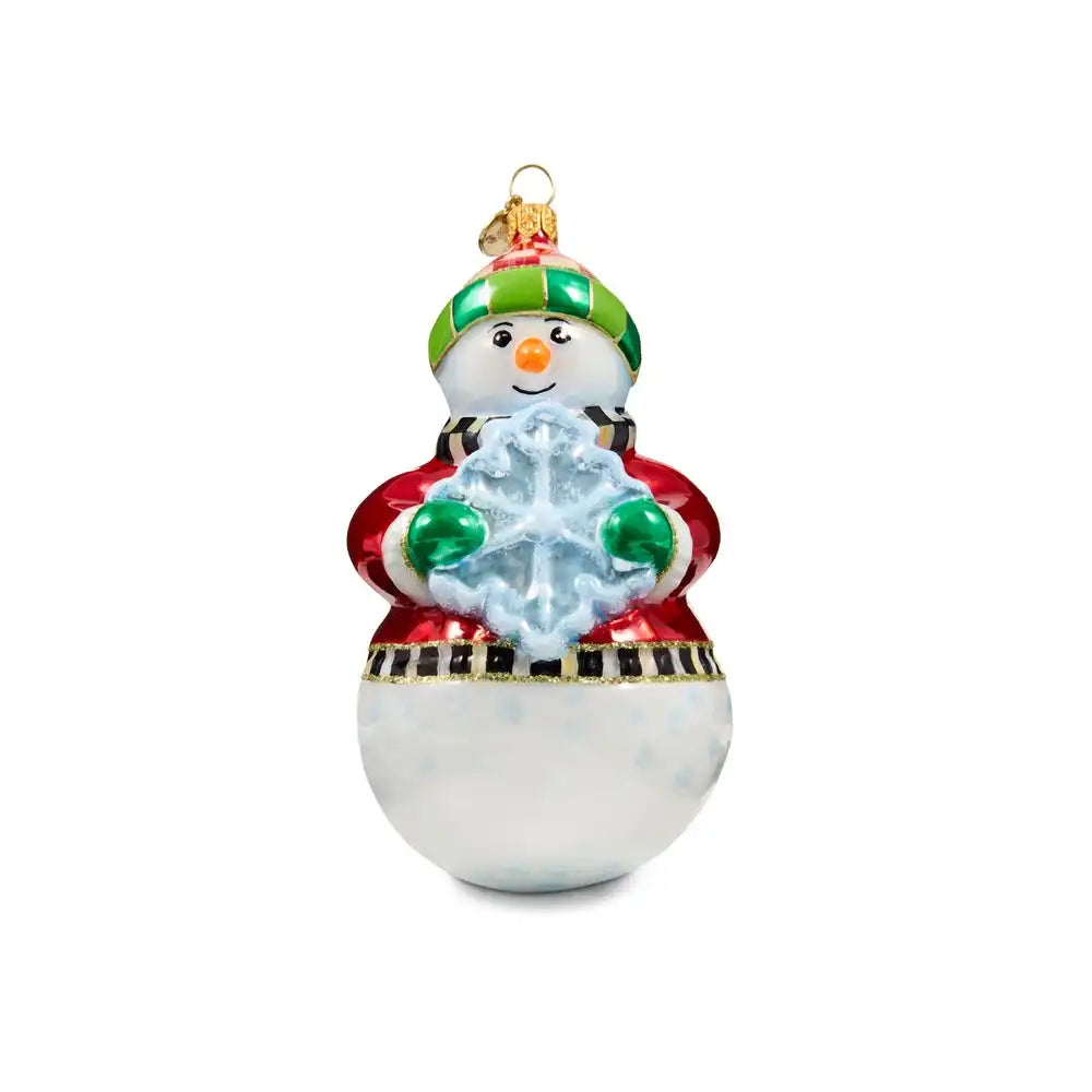 Snowflake Snowman Glass Ornament