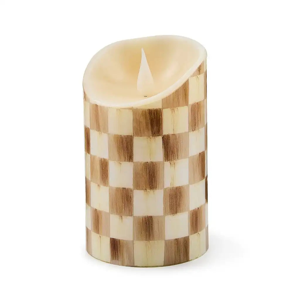 Mocha Check Flameless 5" Pillar Candle